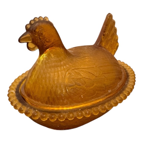 Vintage Indiana Glass Amber Hen on Nest Antique Lidded Dish 7” Collectible - Picture 2 of 12